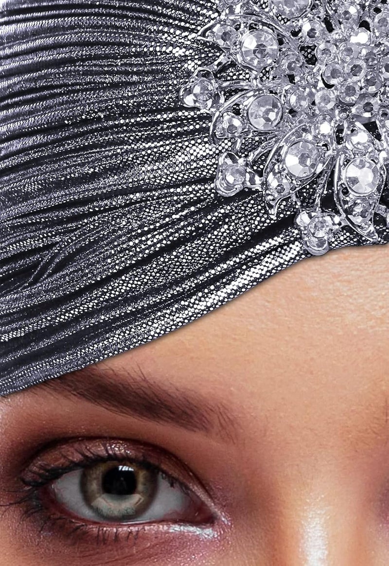 CROWN GUIDE 1920s Gatsby Headpiece Crystal Roaring 20s Costumes Accessories Flapper Cap Exotic Hair Wraps - Image 5